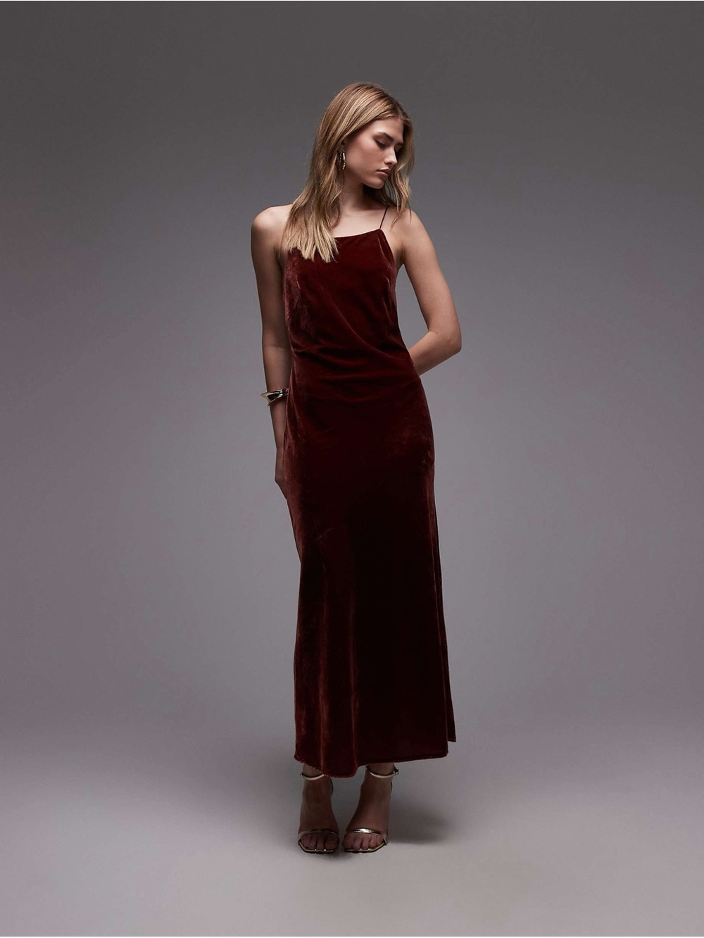 ASOS Velvet Slip Maxi Dress in Deep Burgundy